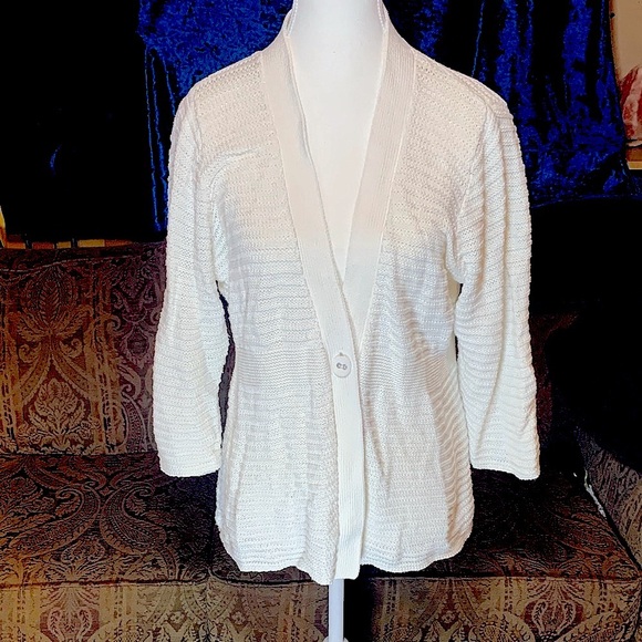 Vintage Y2K White Organic Cotton Cardigan Preppy Sustainable Granny Size Medium - Picture 1 of 5